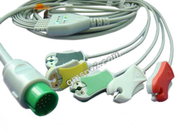 Defnyddio Spacelab un darn ECG Cable â Leadwires, â 5-arweiniol, IEC, swnio, cylch 17PIN