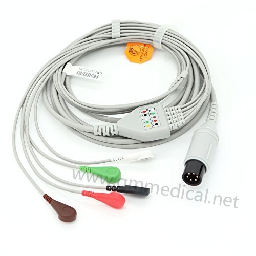 ECG Cable Gyda 5 Lead 6pin ar gyfer Monitro Cleifion