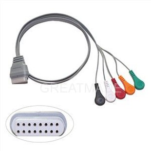 Holter Recorder ECG Patient Cable 16 Pin 5 Yn arwain Snap 4.0 Safon IEC sy'n gydnaws ar gyfer Peiriant Recorder Edan Holter SE-2003 2012